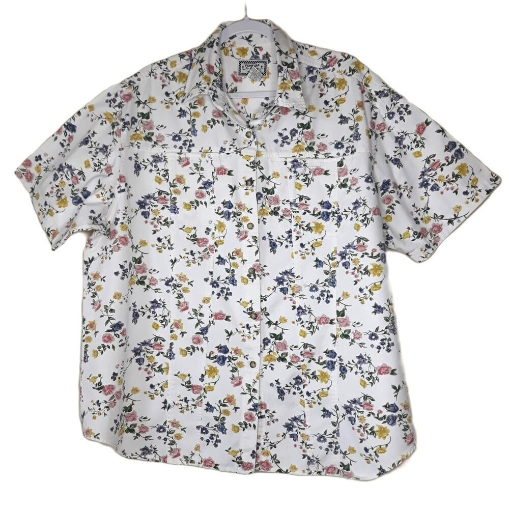 Floral Button Camp Top Cotton Short Sleeves Boho Cottagecore Coquette Feminine